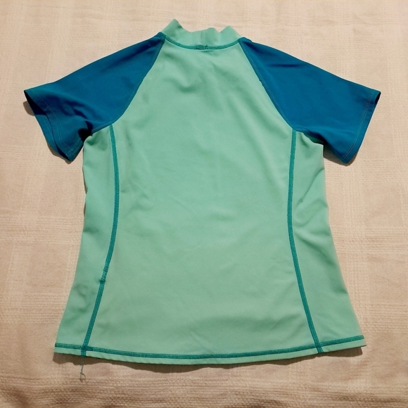 Lands End girls size 14 2 tone teal rashguard with dolphin applique - Picture 4 of 5